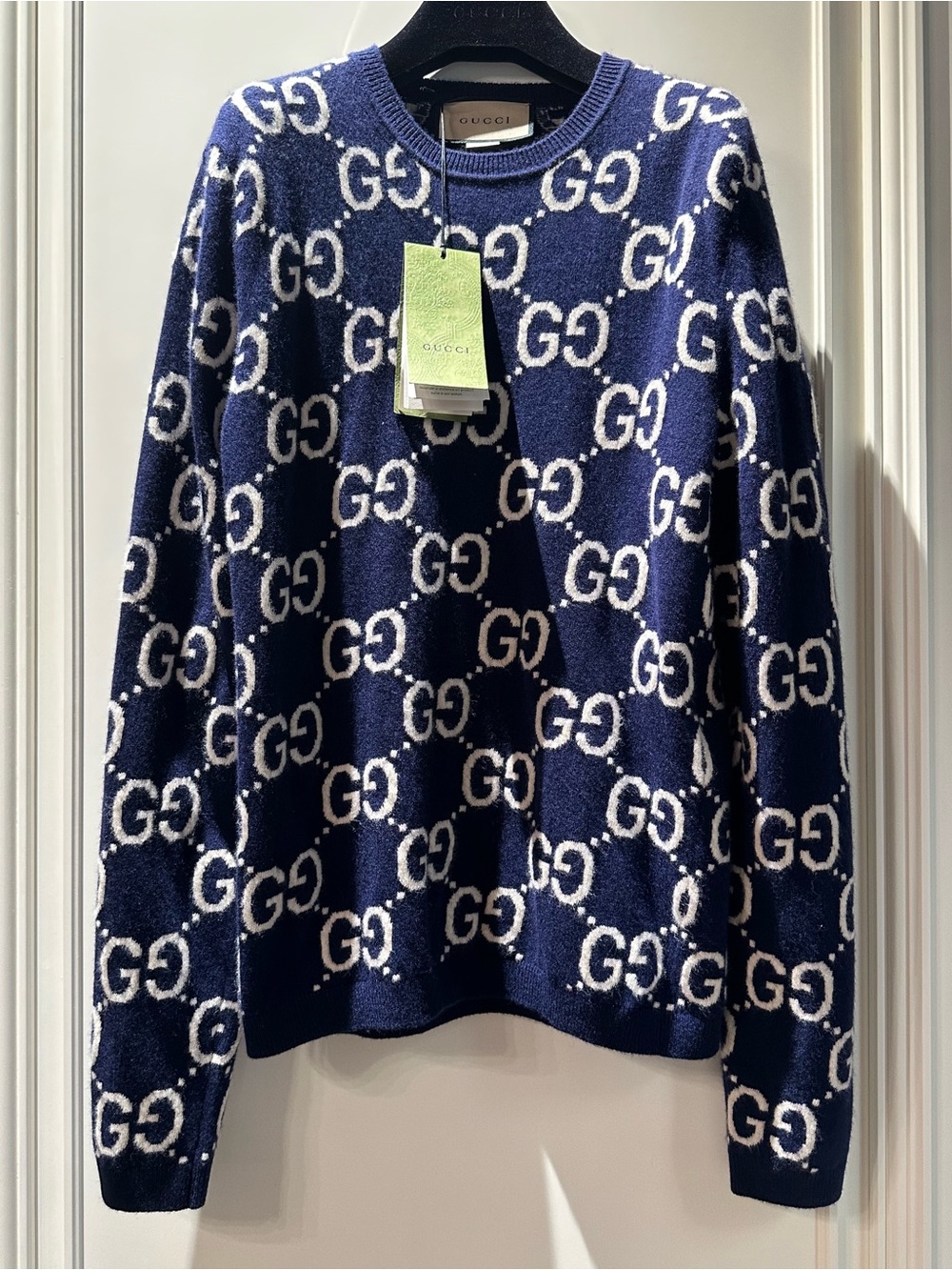 Gucci Navy and White GG Logo Crewneck Sweater